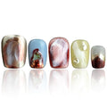 Press On Nails - Short Square Nails, Thick Acrylic Multi-Layer Gel Fake Nails, Hand Made Press On Nails Short, COOLYOUNG Nails, 10 PCS, Size S