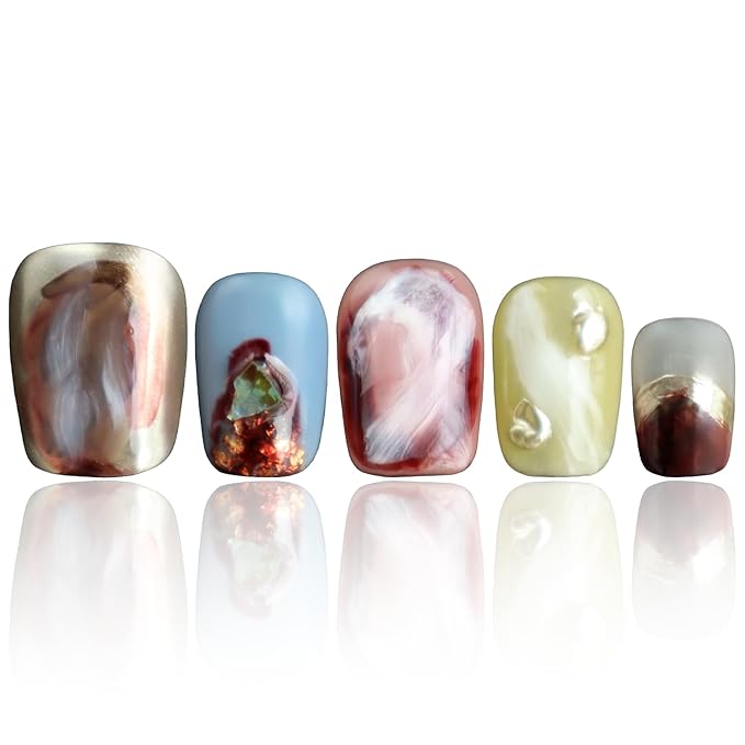 Press On Nails - Short Square Nails, Thick Acrylic Multi-Layer Gel Fake Nails, Hand Made Press On Nails Short, COOLYOUNG Nails, 10 PCS, Size S