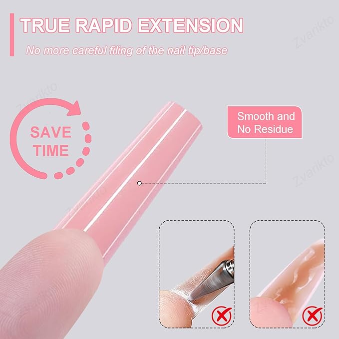 Sandwich Nails Dual Forms 180Pcs Long Coffin Shape, Nail Extension Forms with 15 Sizes, Reusable Plastic Nail Mold for Builder Gel & Poly Gel, No Paper Form Needed, Salon & Home DIY Nail Art