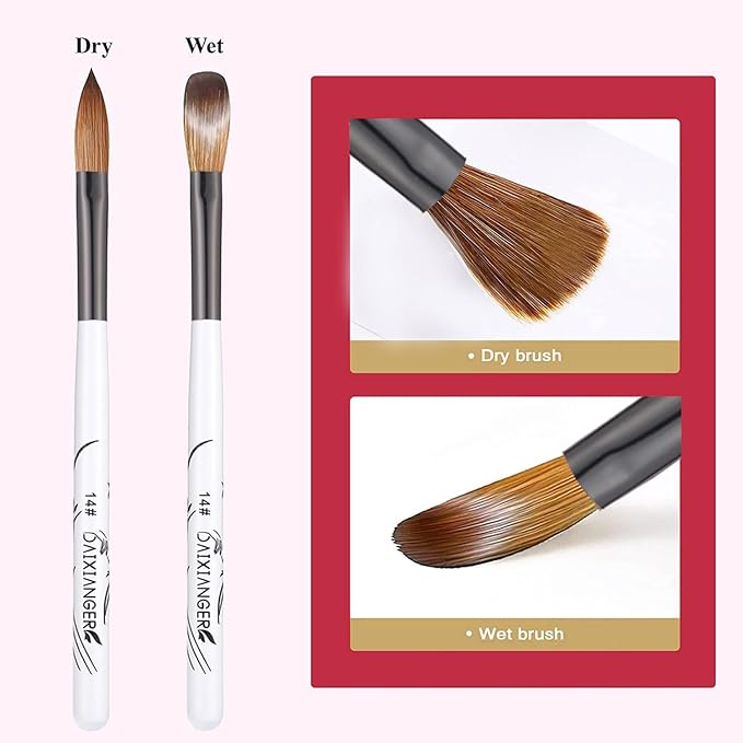 4Pcs Acrylic Nail Brush Set, Size 10/12/14/16, Professional Nail Brushes for Acrylic Application Powder & Nail Extension, 3D Nail Carving Tools for DIY Home Salon Manicure-White
