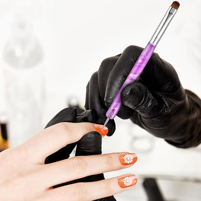 2-Way French Brush for Nails, Acrylic French Tip Brush with Dotting Tool, Double Ended Gel Nail Brushes for Nail Art Design and DIY