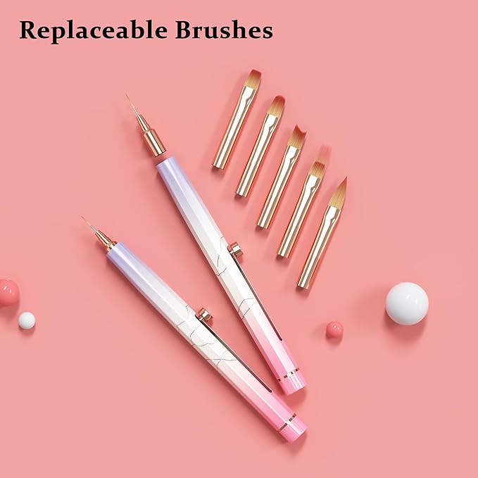 20PCS Nail Art Brushes Set, YIHUALE Push Contact Builder Nail Extension Gel Brush, Gel Polish Art Design Pen Painting Tools, Nail Art Liner Brush and Dotting Pen for Salon, DIY (Pink+purple, 4+16PCS)