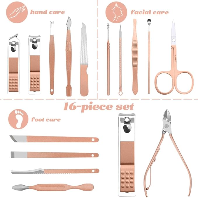 Nail Clipper Set 16 in 1,Valentines Day Gifts for Him,Manicure Kit,Nail Clipping Tools Portable Travel Grooming Kit,Stocking Stuffers for Adults Under 10 Dollars for Men Women