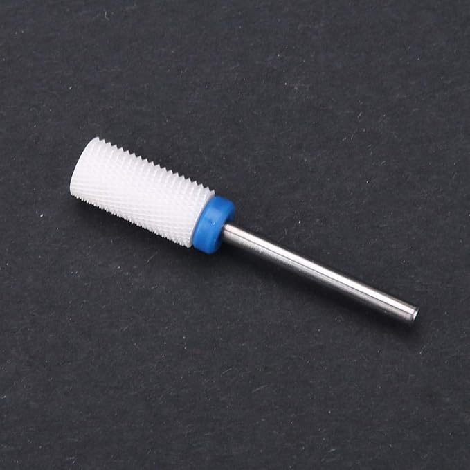 Nail Drill Bit, Ceramic Manicure Drill Bits for Manicure Pedicure Cuticle Gel Nail Polishing Cylinder Shape Grinding Head, with Display Base(White 05#)