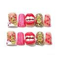 10 Pieces Luxury Acrylic Press On Nails Short Handmade Duck Nails, Pink Thickened False French Nails, Exaggerated Red Lips And The Dollar Sign, Reusable Fake Nails, Acrylic Nails (S)