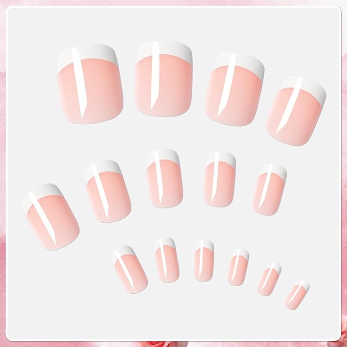 AddFavor White French Tip Press on Nails Short Square - 240pcs Nude Pink Short Square Fake Nails, French Tip Nails Press on Acrylic Nail Extension Nails Art DIY