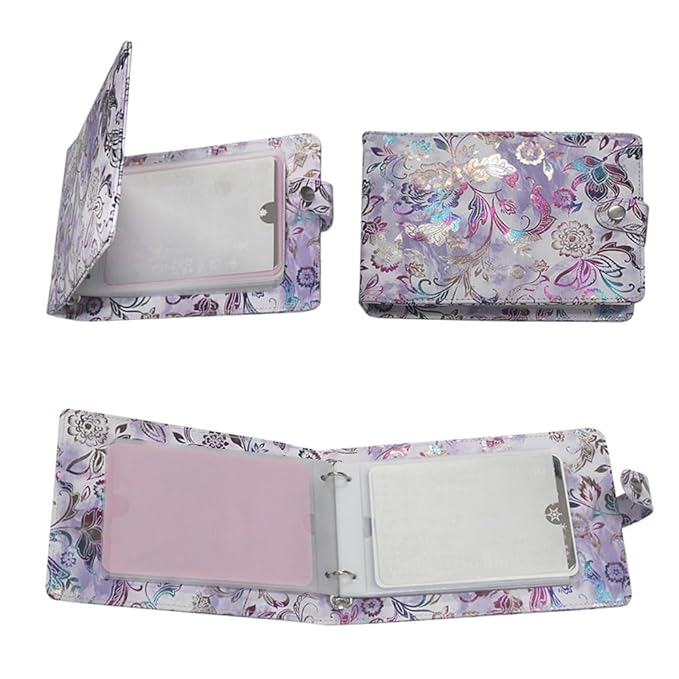 DRDS 16 Slots Nail Art Stamp Plate Holder Stamping Plates Storage Bag Cases Flower Pattern Practical Empty Rectangle Plates Big Size 9.5X14.5CM Organizers