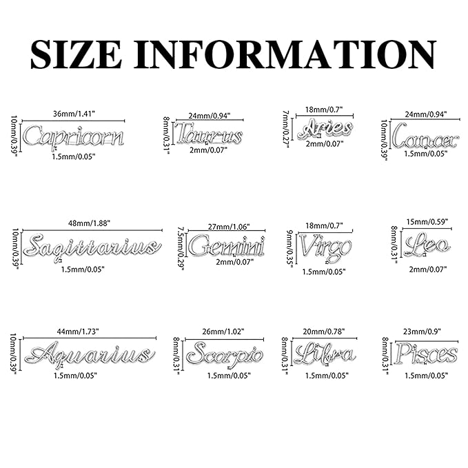 24 Pieces Silver Alloy Zodiac Nail Charms 12pcs Zodiac Signs Nail Studs 12pcs Constellation Words Charms Twelve Constellation Nail Charms for Women Girls Nail Art Decoration