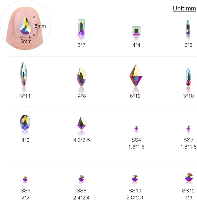 Nibiru Crystal AB Round & Multi-Shape Glass Nail Rhinestone Set(1728+60pcs), Flatback Gems Stones For Nails Decorations (1728+60 pcs Rhinestones with Glue)