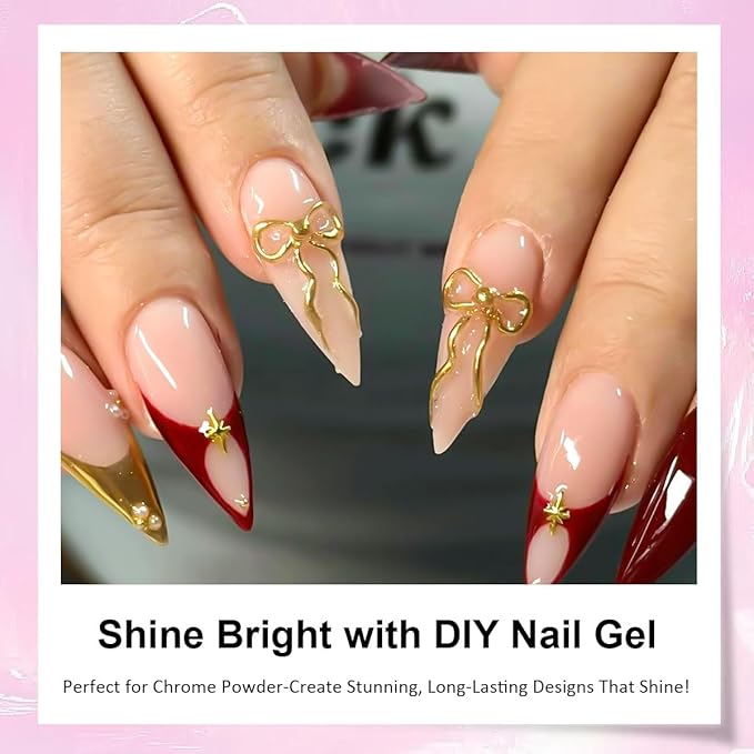 3D Gel Nail Art - 10g Sculpting Gel for Molding, Drawing, Charms & Beads Glue with Gold Chrome Nail Powder and 5D Flower Stickers for Nails Design Beginner