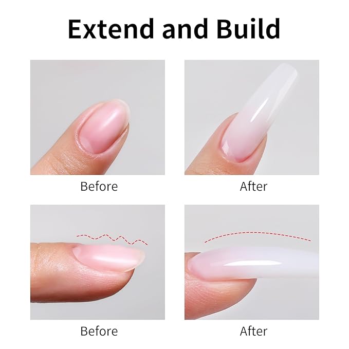 Builder Nail Gel Kit, 35g Milky White 3 in 1 Builder Gel for Nails, Hard Gel Builder Nail Extension Gel With Clear Nail Tips Model and Brush