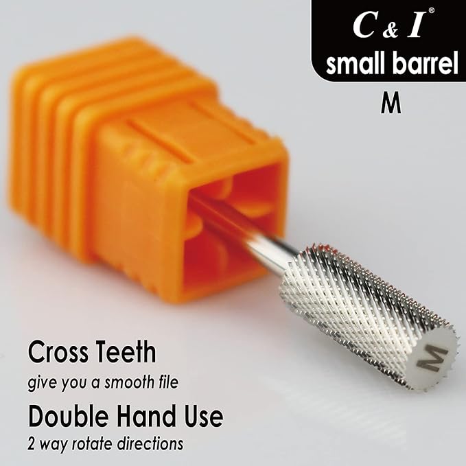 C & I Small Barrel Nail Drill Bits, Professional Electric File for Manicure Drill Machine, Nail Gels Remove, 3/32” (Medium -M)