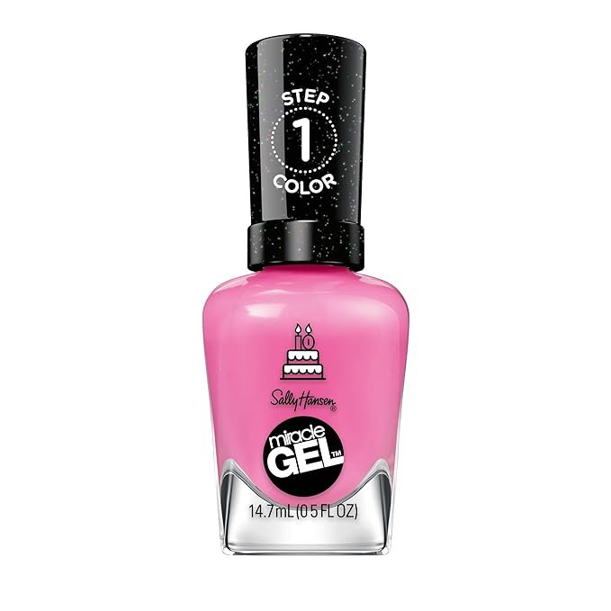 Sally Hansen Miracle Gel Salon Quality Nail Polish | Gel-Like Formula, Two-Step System, No UV Light Needed, Long Lasting | Opaque, Glossy | 340 Party of Hue | Magenta Pink Nail Color