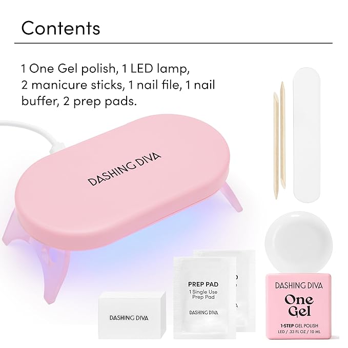 Dashing Diva One Gel Color Starter Kit - Aristocrat - 3-in-1 Base Coat, Baby Pink Nail Color & Top Coat - 8-Piece Manicure Set with LED Gel Nail Lamp