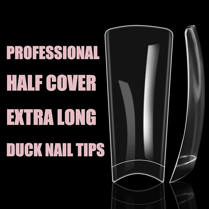 Duck Nail Tips 220Pcs XXL Duck Feet Nail Tips Long Duck Nails Clear Y2K Press on Nails 11 Sizes Half Cover False Nails for Manicure Salon Home DIY