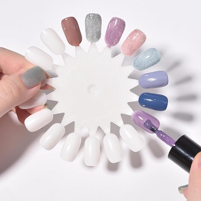 20Pcs False Nail Swatches Wheels for 360 Color Nail Tips Acrylic Nail Art Polish Display Nail Practice Tips Board for Manicure, Home DIY/Nail Art Salon Show, Clear
