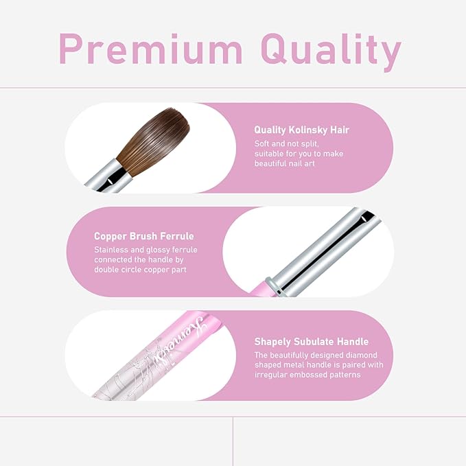 Acrylic Nail Brush Size 08, KEMEISI 100% Pure Kolinsky Nail Art Brushes Sturdy Handle Oval Shaped Acrylic Powder Nail Design Tools for Professional Manicure DIY Home Salon
