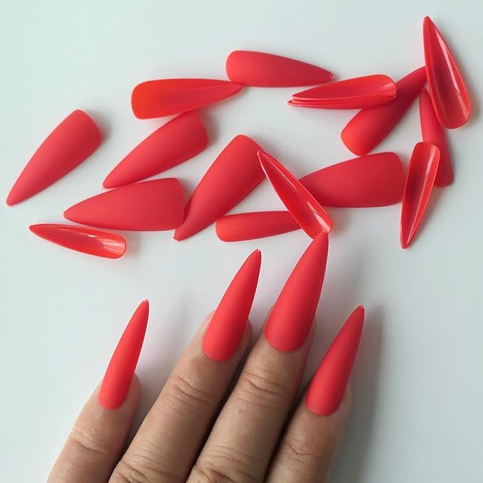 LoveOurHome 576pc Matte Stiletto Press on Nails Long Pointy Fake Nail Tips Full Cover Artificial Fingernails Colored False Nail Halloween Acrylic Nail Artificial Manicure 24 Colors for Women Girls