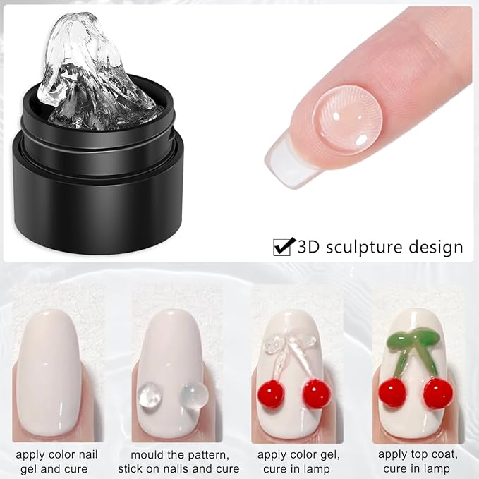 Solid Builder Gel Kit, 6 Colors Non Sticky Hand Hard Gels for Nails Iridescent Pink Clear 3D Sculpting Gel with Silicone Carving Pen Flowers Mold Pearly Polish Manicure Salon Supplies