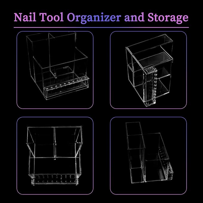 ANGNYA Nail Drill Holder Grinding Bit Storage Box, 10 Holes Transparent Nail Drill Bit Holder Plastic Nail Drill Tool Organizer Manicure Tools Display Box for Nail Tech Supplies