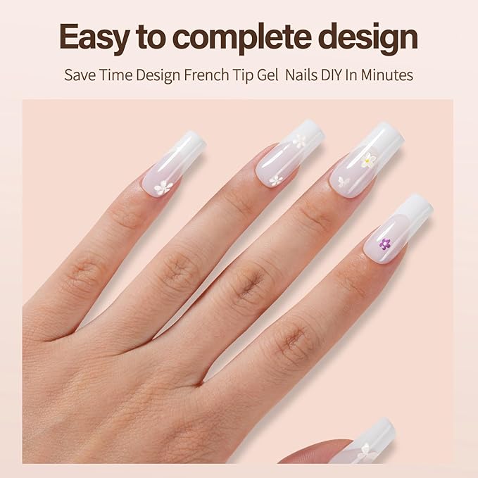 150Pcs French Gel Nails, Vansiho White French Tip Press on Nails, Milky White Long Square Soft Gel Nail Tips, Acrylic Fake Nails for Nail Art DIY 15 Sizes