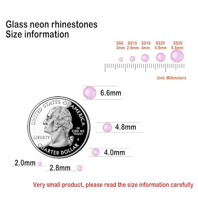 Flatback Glass Rhinestones,Bedazzler Gems 1440pcs Non Hotfix Crystal Rhinestones for Nail Charms Crafts Clothes Tumblers,Lt.Pink Neon,SS20