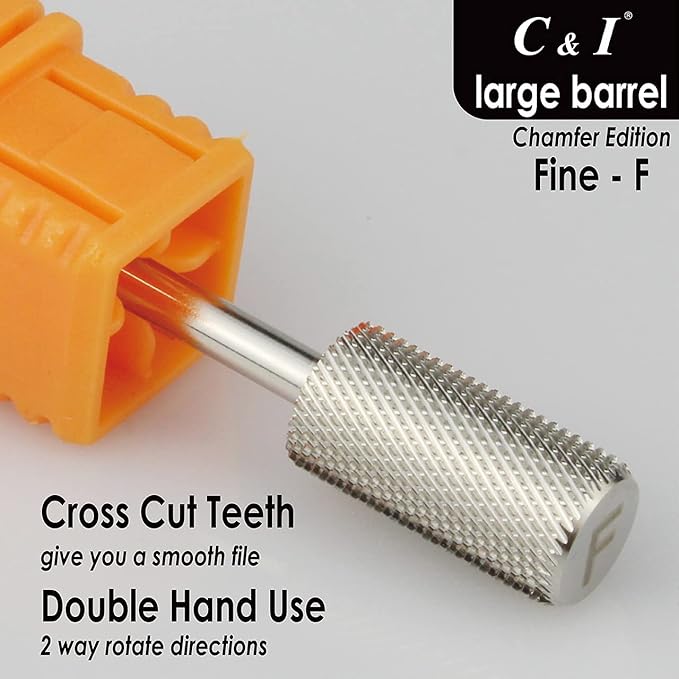 C & I Large Barrel Nail Drill Bit, Chamfer Edition, Professional E-File for Nail File Machine, Designed to Remove Nail Gels, Acrylics, and other nail color covers 3/32” (Fine - F)