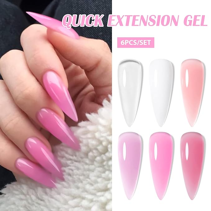 MTSSII Builder Gel for Nails, 6 Colors Clear White Pink Building Strengthener Gel Set for Nail Extension Nail Art Design Beauty Gift for Women
