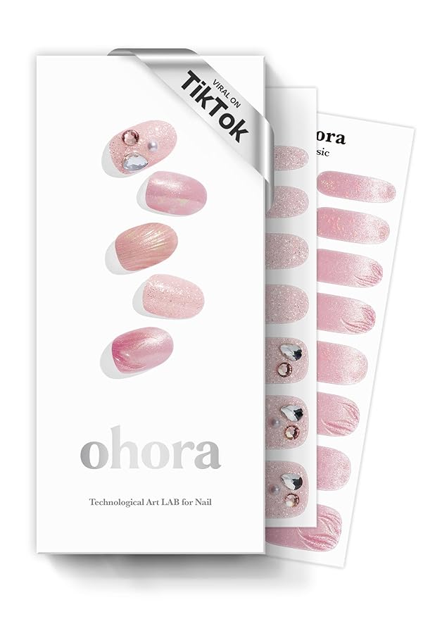 ohora Semi Cured Gel Nail Strips (N Mermaid Glow) - Works with Any Nail Lamps, Salon-Quality, Long Lasting, Easy to Apply & Remove - Includes 2 Prep Pads, Nail File & Wooden Stick