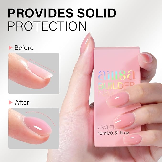 AILLSA Pink Builder Gel 7 In 1 Nude Hard Gel Polish for Nail Thickening Light Neutral Strengthener Gels Nail Polish Natural Color Sheer Extension U V for French Manicure Base Coat Needed 0.51 Oz