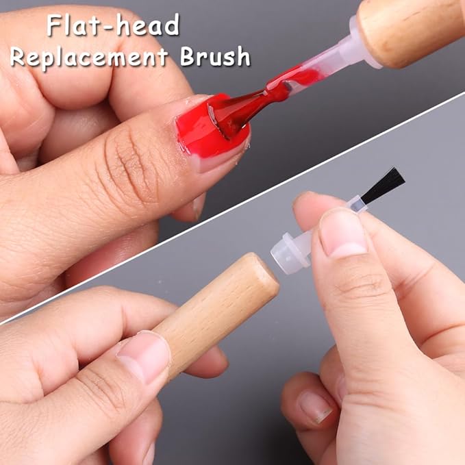 50 Pcs Replacement Nail Polish Brush Kit, Disposable Nail Art Brush with Dual-Ended Wooden Handle Dip Powder Liquid Replacement Brushes Soft Bristles Brush for Home DIY Salon Use