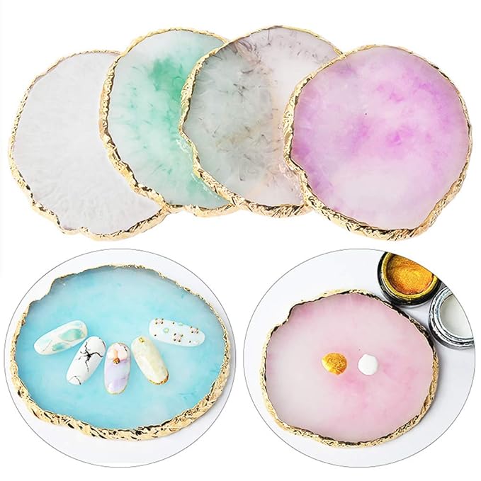 AKOAK 1 Pack Natural Resin Agate Phnom Penh Nail Glue Palette Crystal Edge Shooting Props Toning Works Display Board Tool (Light Blue)