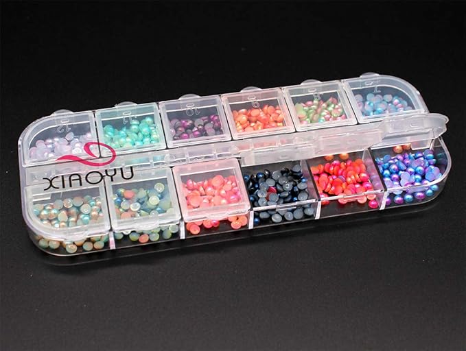 Xiaoyu 5 Boxes Nail Art Rhinestones Kit Nail Rhinestones Multicolor Nail Studs Horse Eye Rhinestones for Nail Art Decorations Supplies with 2PCS Tweezers, C