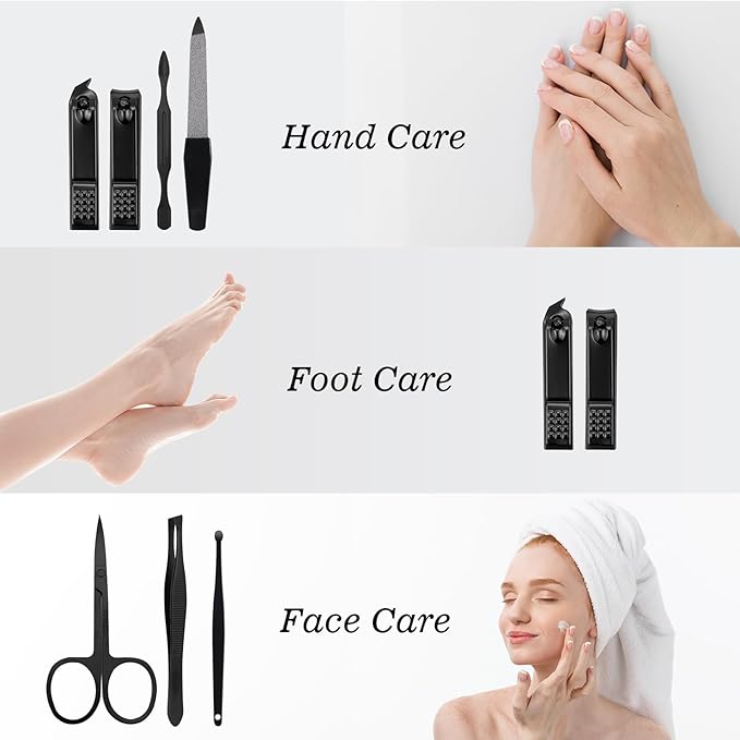 Manicure Pedicure Set Personal Care Nail Clipper Kit 7 PCS Manicure and Pedicure Kit Nail Care Kit for Men Suitable for Travel(Black) Present for Men Husband Boyfriend Parent