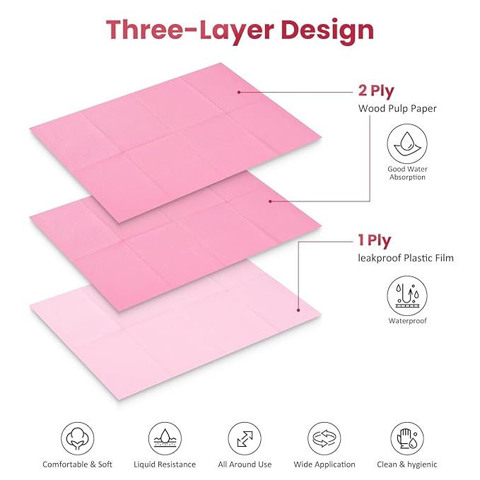 Etercycle Disposable Nail Mats - 50Pcs Fordable Nail Art Table Mats for Table Acrylic Nail Practice Sheet, 3 Ply Waterproof 13" X 18" Clean Pads Nail Art Accessories (Pink)