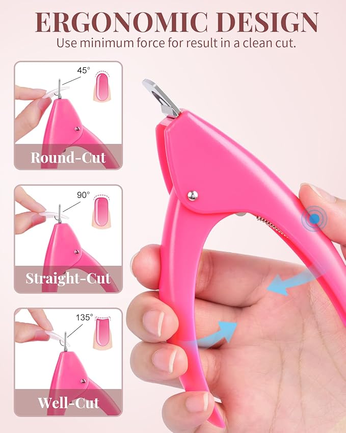 MORGLES Clear Acrylic Nail Tips, 500 Pcs French Nail Tips Square Half Cover with Glue, Clipper, Files and Cuticle Fork for Salons and Home DIY