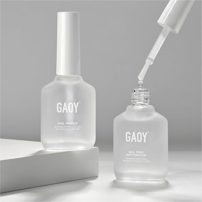 GAOY Nail Dehydrator and Primer, 2 Pcs Acid-Free Natural Nail Prep Dehydrate and Bond Primer Set, for Gel Nail Polish