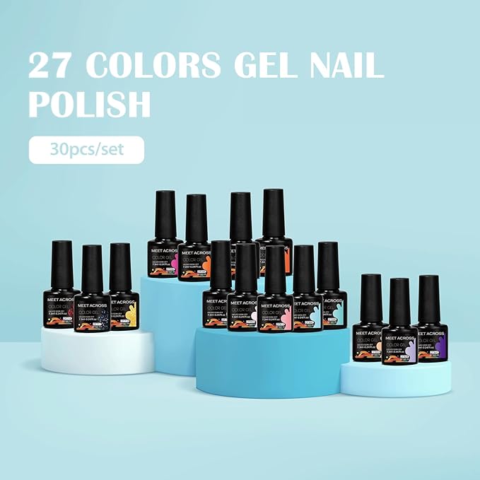 MEET ACROSS 27PCS Gel Nail Polish Set,27 Colors Gel Nail Kit Art Design Soak Off UV LED,Nail Art Design Gifts for Women