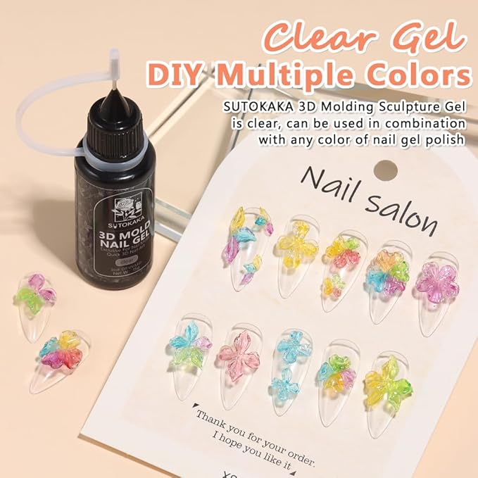 3D Gel Nail Art, 15g Clear Sculpting Gel for Silicone Nail Molds, 1-Minute Quick Molding No Wipe Gels Polish for Carving 3D Charms Resin Craft DIY Home Salon Manicure Supplies