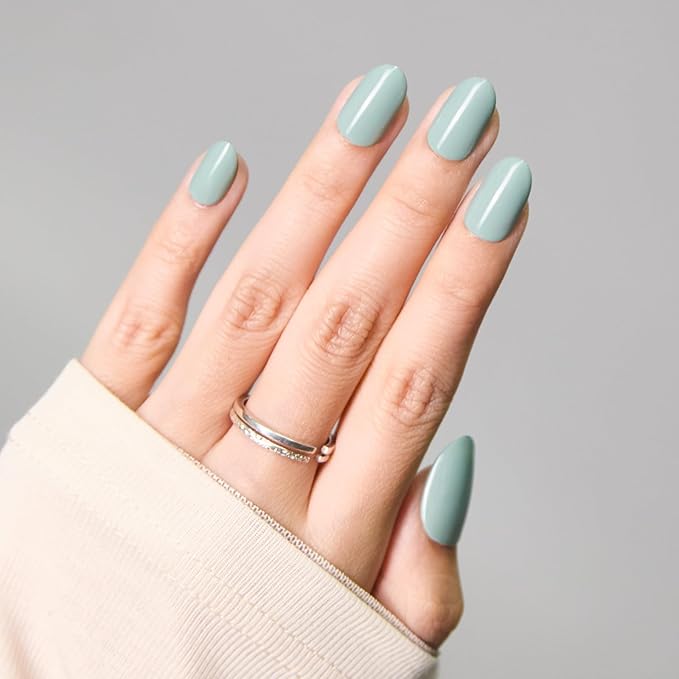 Press On Nails Almond,Medium Blue Green Soft Gel Fake Nail Kit With Nail Glue,30-Piece-15 Sizes Durable Reusable Press On Nails for Women Gift(light green)