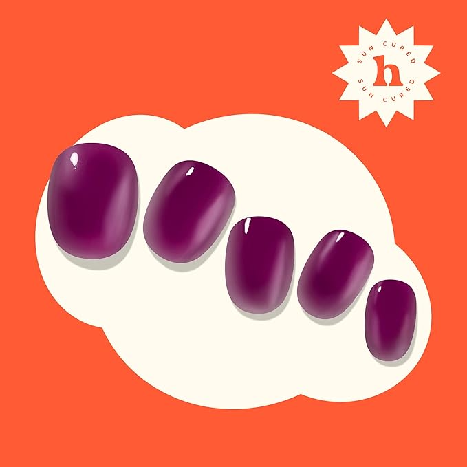 Heyhae Semi Cured Gel Nail Strips | No LED Lamp Needed | Fall, Jelly, Purple | Easy Apply & Remove, Salon Quality | Includes 28 Strips, 1 Prep Pads, Nail File & Wooden stick - Hey, Berry Bold