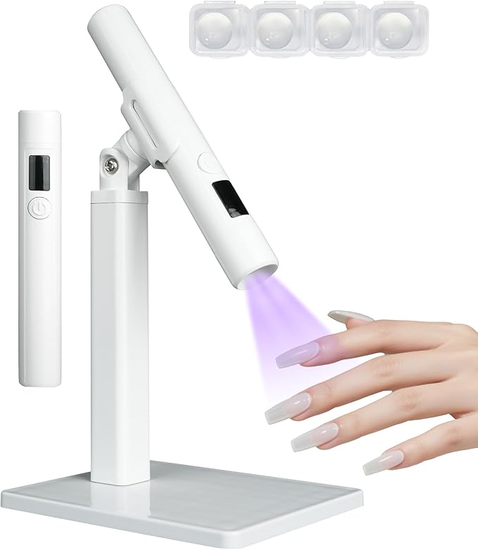 Mini UV Light for Nails，Handheld LED Flash Cure Lamp for Gel X Polish, Portable Uv Pen Light for Single Finger,Nail Curing Lamp with Stand for Starter Salon DIY or Home Manicure (White) (white, Mini)
