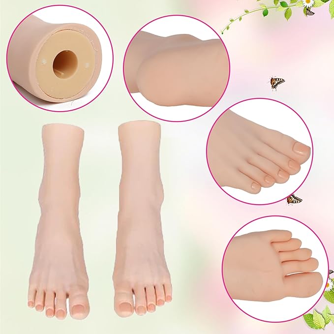 Practice Foot Model Soft Realistic Silicone Flexible Bendable Model Manicure Tool Fake Nail Foot for Nail Tips Art Training for Home Salon DIY (Left)