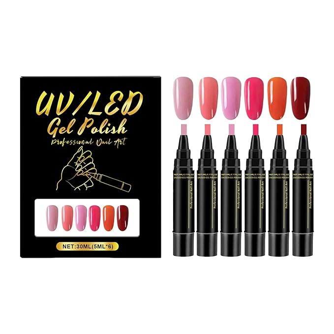 Nail Polish Pens Set 6 Pcs Gel Nail Polish Pens Set Long Lasting Portable Fingernail Toenail Gel Pen (06)