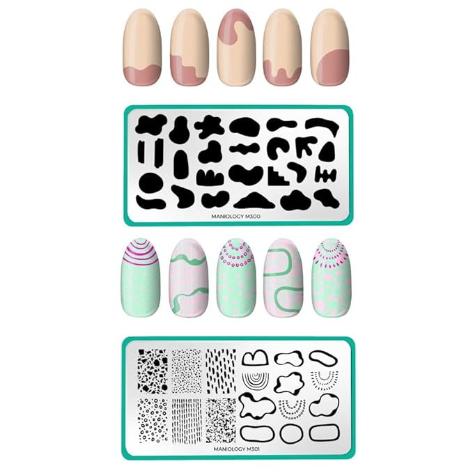 Maniology Mod Set Nail Stamping Plates, Minimalist Contemporary Aesthetic Nail Art Design, Blobs and Shapes Manicure (Mod Pods (M300), In Shape (M301))