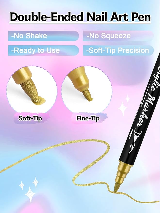 EBANKU 36 Colors Nail Art Pens Set, Christmas Nail Polish Pens Quick-Drying Nail Art Markers Acrylic Paint Nail Point Graffiti Dotting Liner Pen No Squeeze Needed