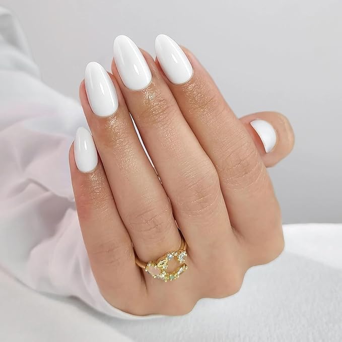 Press On Nails - Coconut | Opaque White Medium Almond Nails, Salon Quality | 32 Nails, 16 Sizes Kit with Glue and Adhesive Tabs I Female Founded - Beauty, Self Care