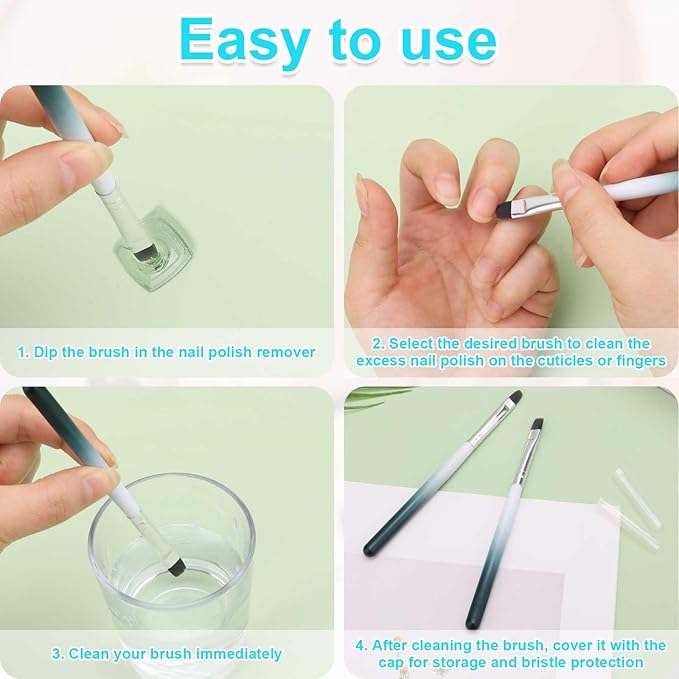 2pcs Nail Clean Up Brushes, French Tip Detail Remover Manicure Brush with Round & Flat Head Pen Painting Tools for Nail Art Design & Polish Mistake Cleaning