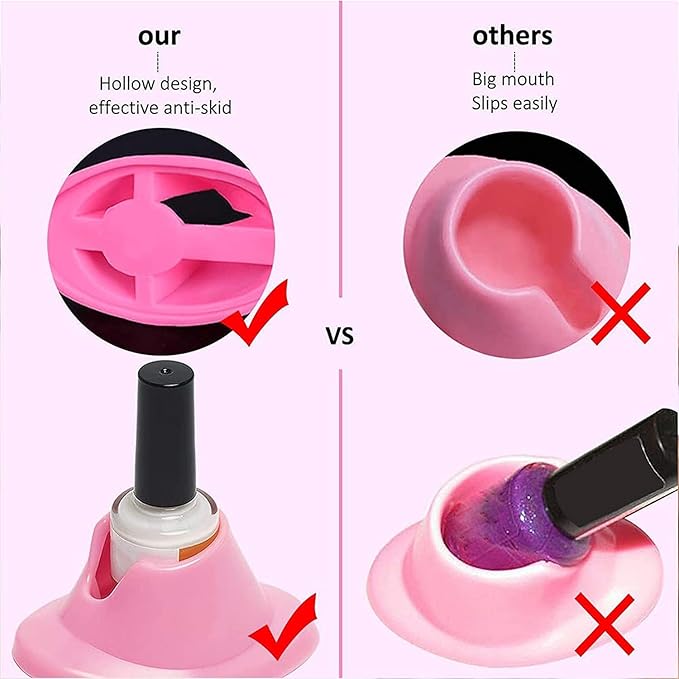 2Pcs Pink and White Soft Rubber Nail Polish Bottle Holder Nail Polish Stand Anti-Spill Nail Art Organizer Display Manicure Tools for Nail Art Salon Professional Design Nail Art and Polish