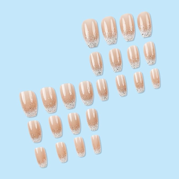 RTKHFZE Medium Press on Nails,Coffin Fake Nails,Ballerina Press on False Nails, Medium Nails Press Ons,with Designs Nails Acrylic Nails,Full Cover Glue on Nail for Women Manicure